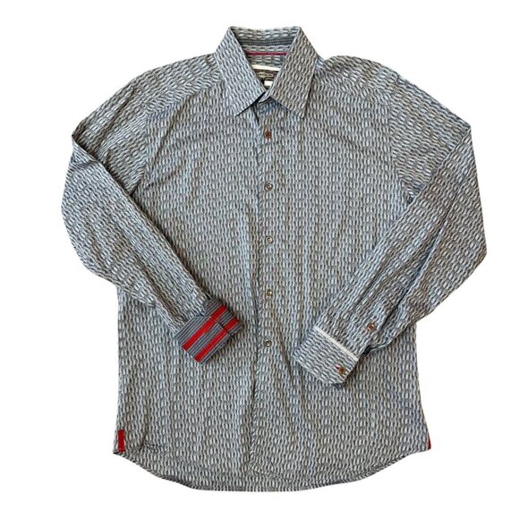 7 Downie St Button Down Shirt Mens Size 4 Large Flip Cuff Geometric Blue - Picture 2 of 7